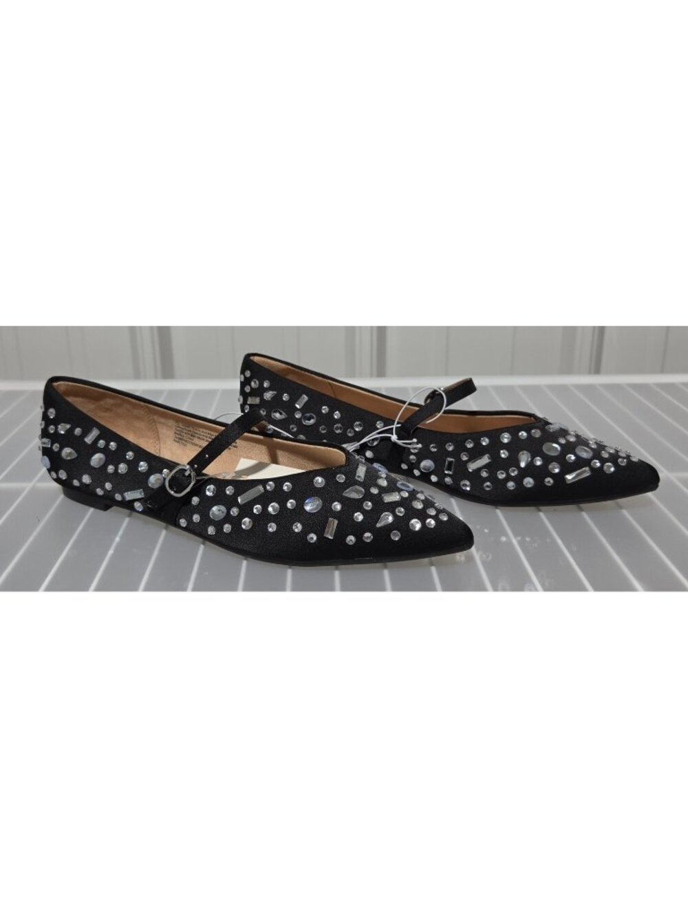 A New Day Gabriella Velvet & Jeweled Black Pointed Toe Dress Flat - Women's 7.5